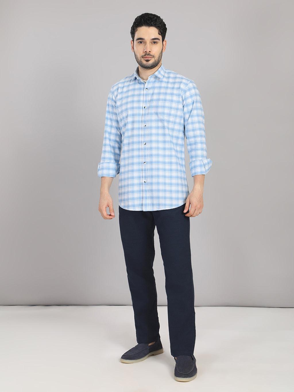 KOMPANION Men's Light Blue Checks Shirt