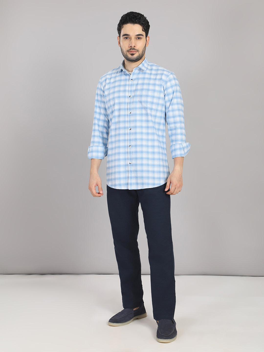 KOMPANION Men's Light Blue Checks Shirt