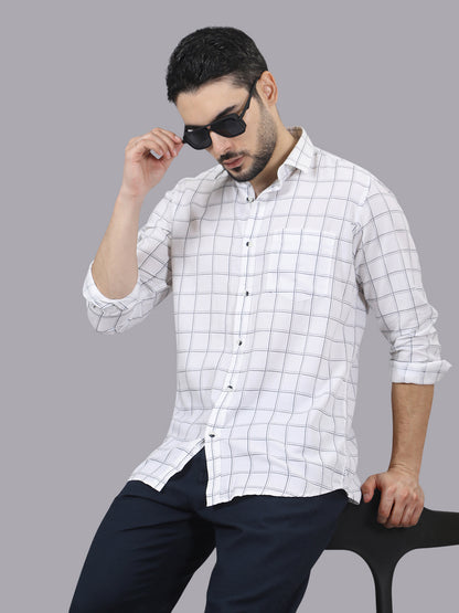 Kompanion Men's Navyblue/White Checks Shirt