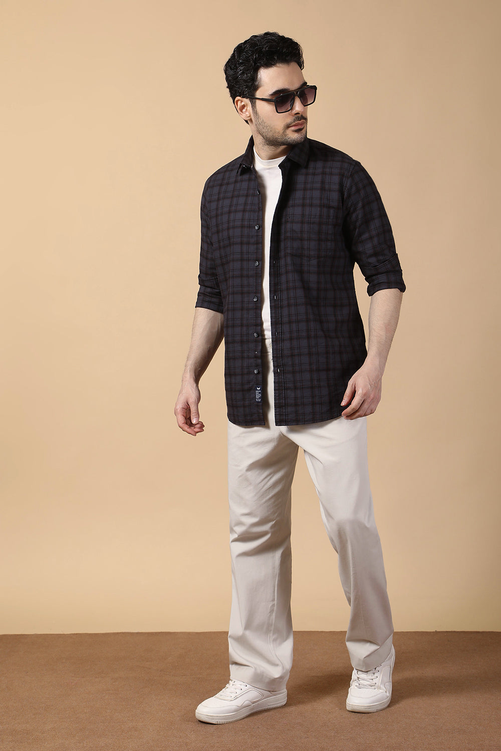 KOMPANION Men's Dark Grey Checks Shirt