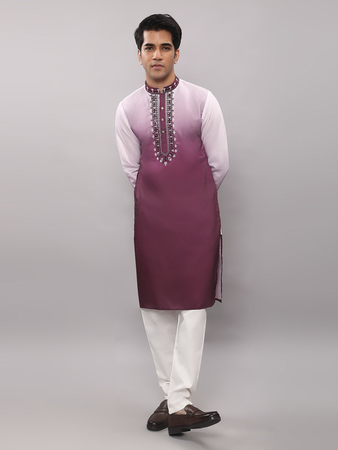 KOMPANION Men's Ombre Style Magenta Kurta