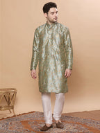 KOMPANION Men's Light Green Digital print Kurta