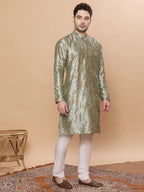 KOMPANION Men's Light Green Digital print Kurta