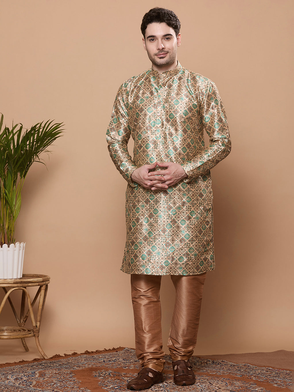 KOMPANION Men's Dark Green Digital print Kurta