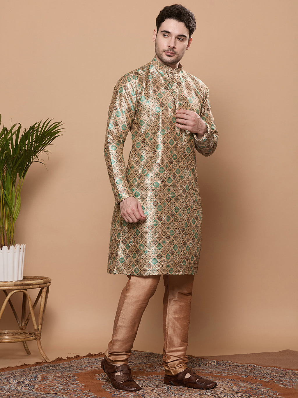 KOMPANION Men's Dark Green Digital print Kurta
