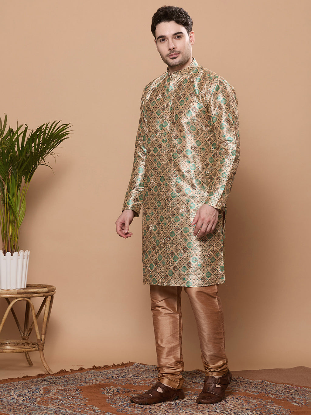 KOMPANION Men's Dark Green Digital print Kurta