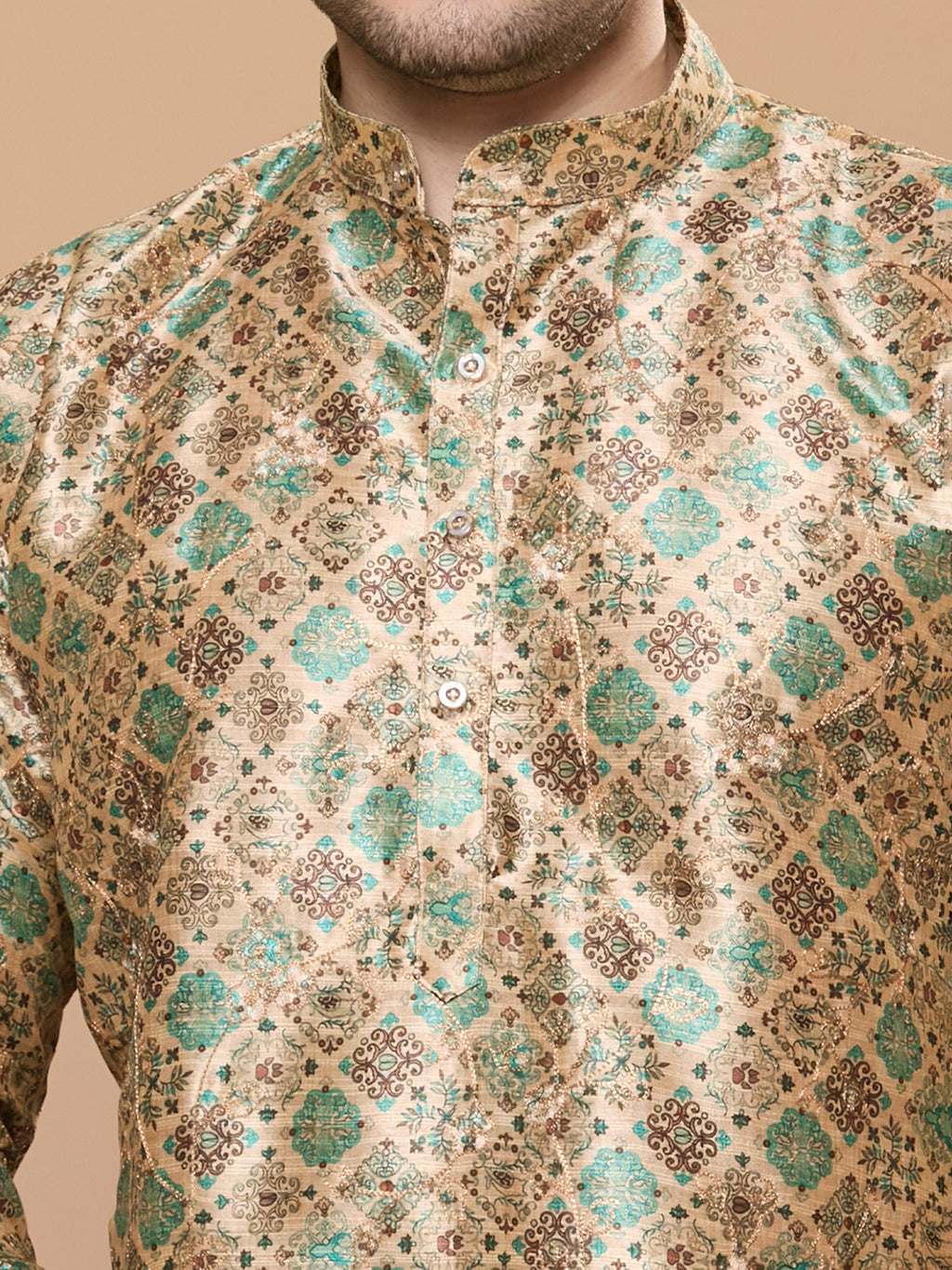 KOMPANION Men's Dark Green Digital print Kurta