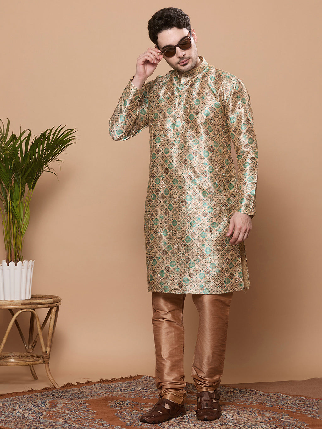 KOMPANION Men's Dark Green Digital print Kurta