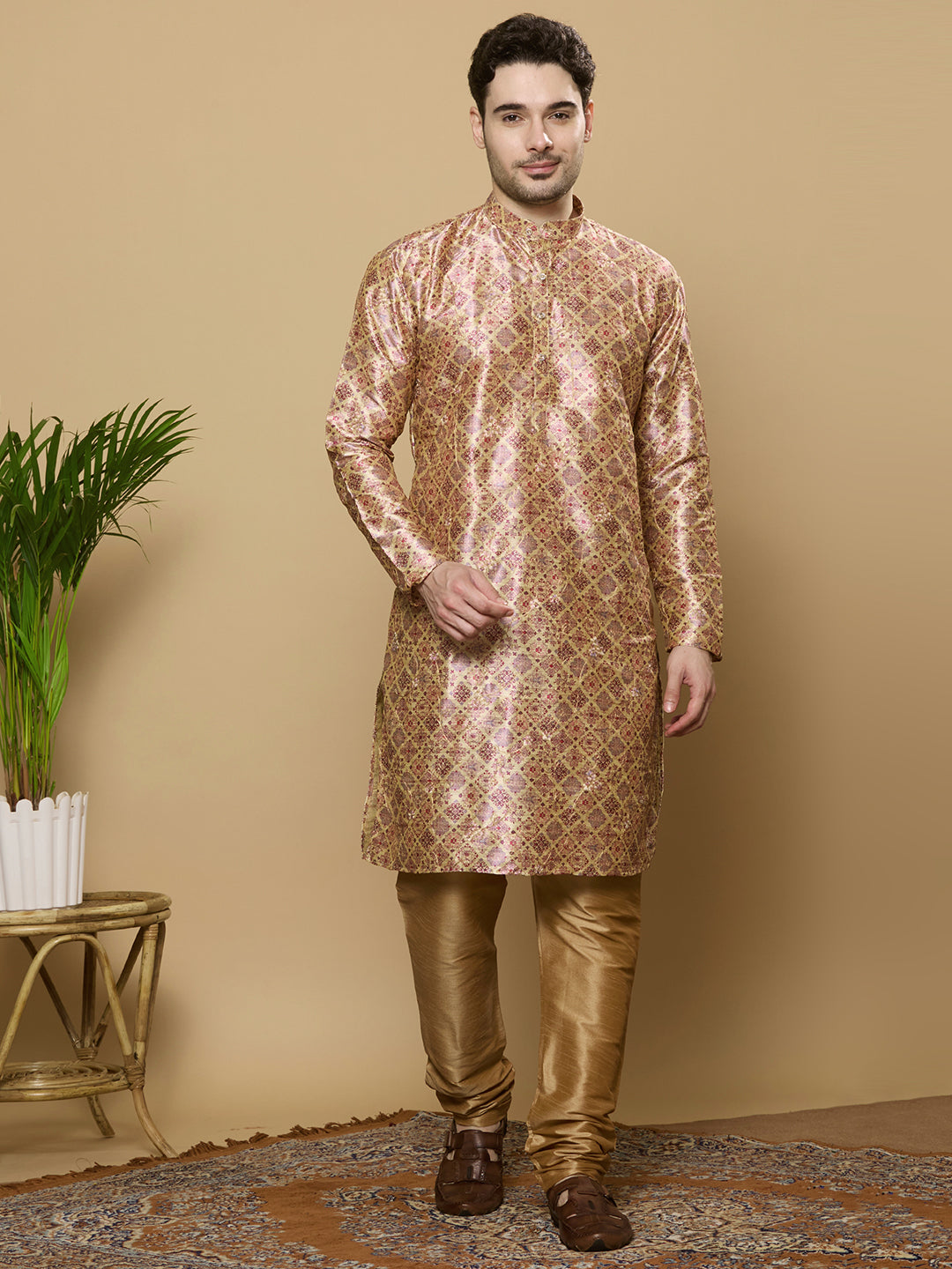 KOMPANION Men's Wine Digital print Kurta