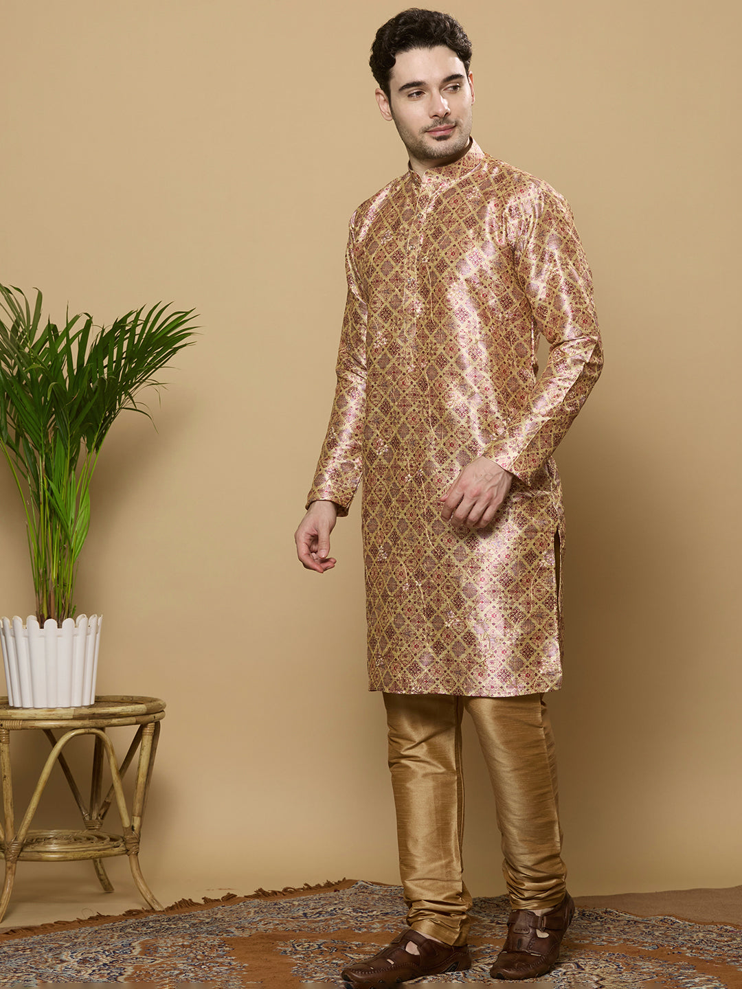 KOMPANION Men's Wine Digital print Kurta