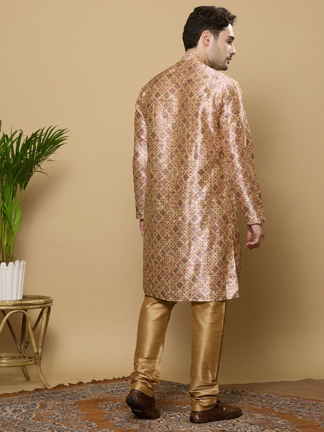 KOMPANION Men's Wine Digital print Kurta