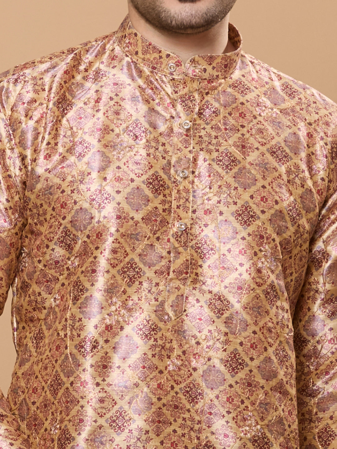 KOMPANION Men's Wine Digital print Kurta
