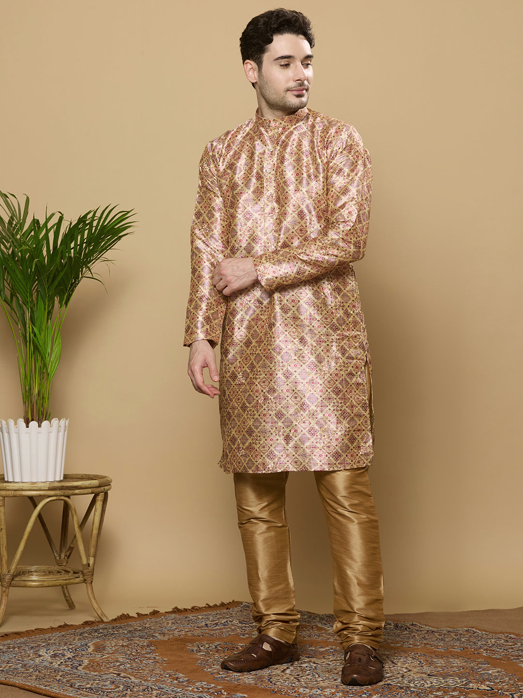 KOMPANION Men's Wine Digital print Kurta