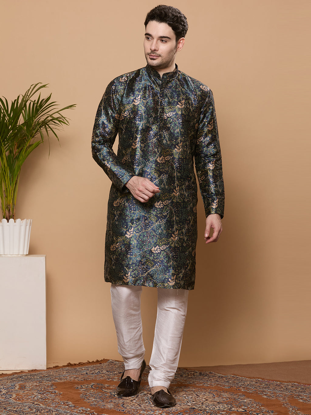 KOMPANION Men's Navy Blue Digital print Kurta