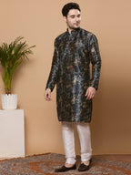 KOMPANION Men's Navy Blue Digital print Kurta