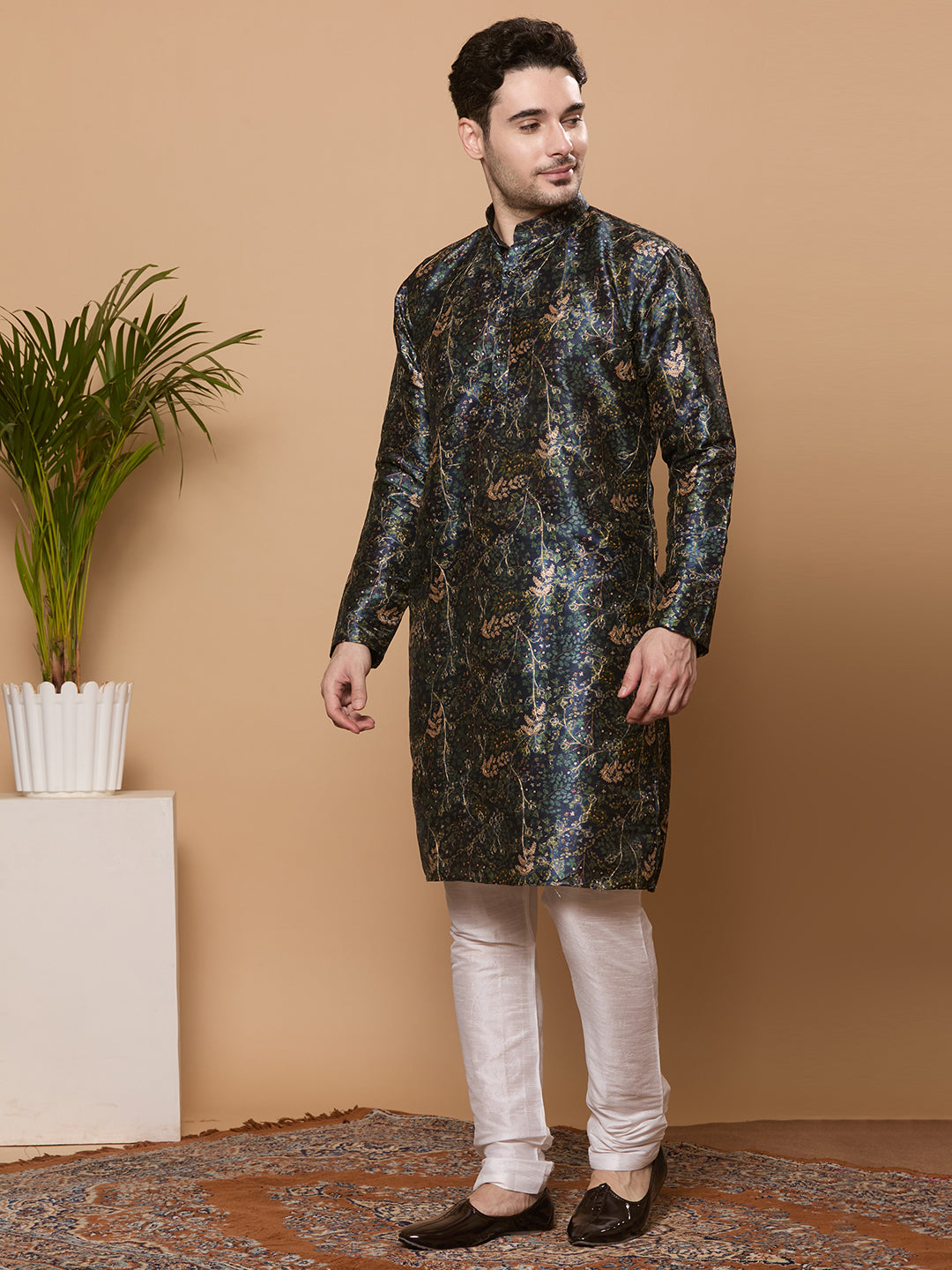 KOMPANION Men's Navy Blue Digital print Kurta