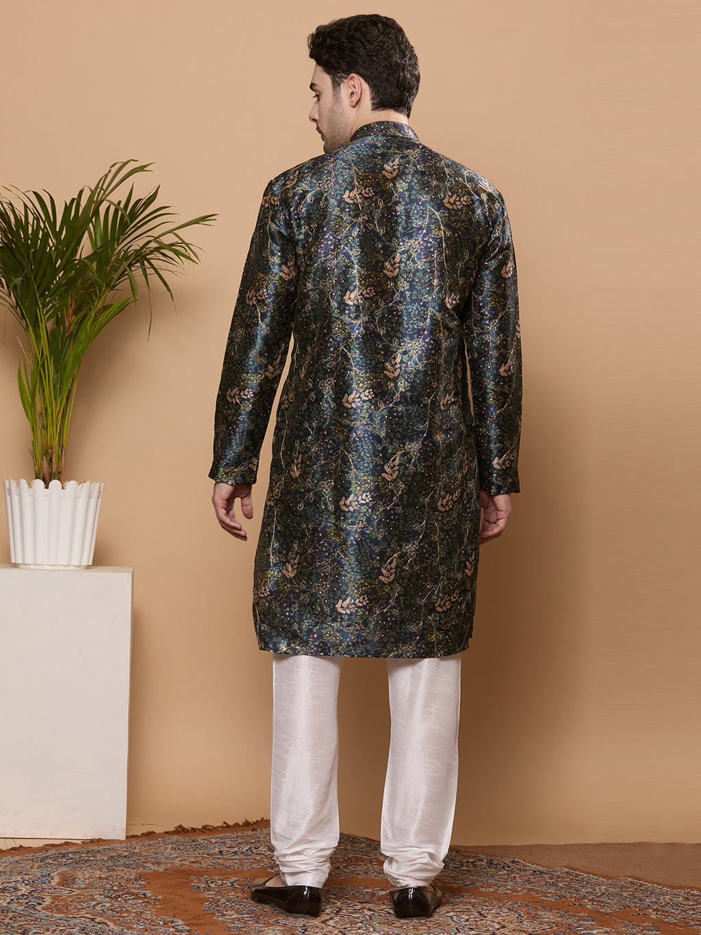 KOMPANION Men's Navy Blue Digital print Kurta