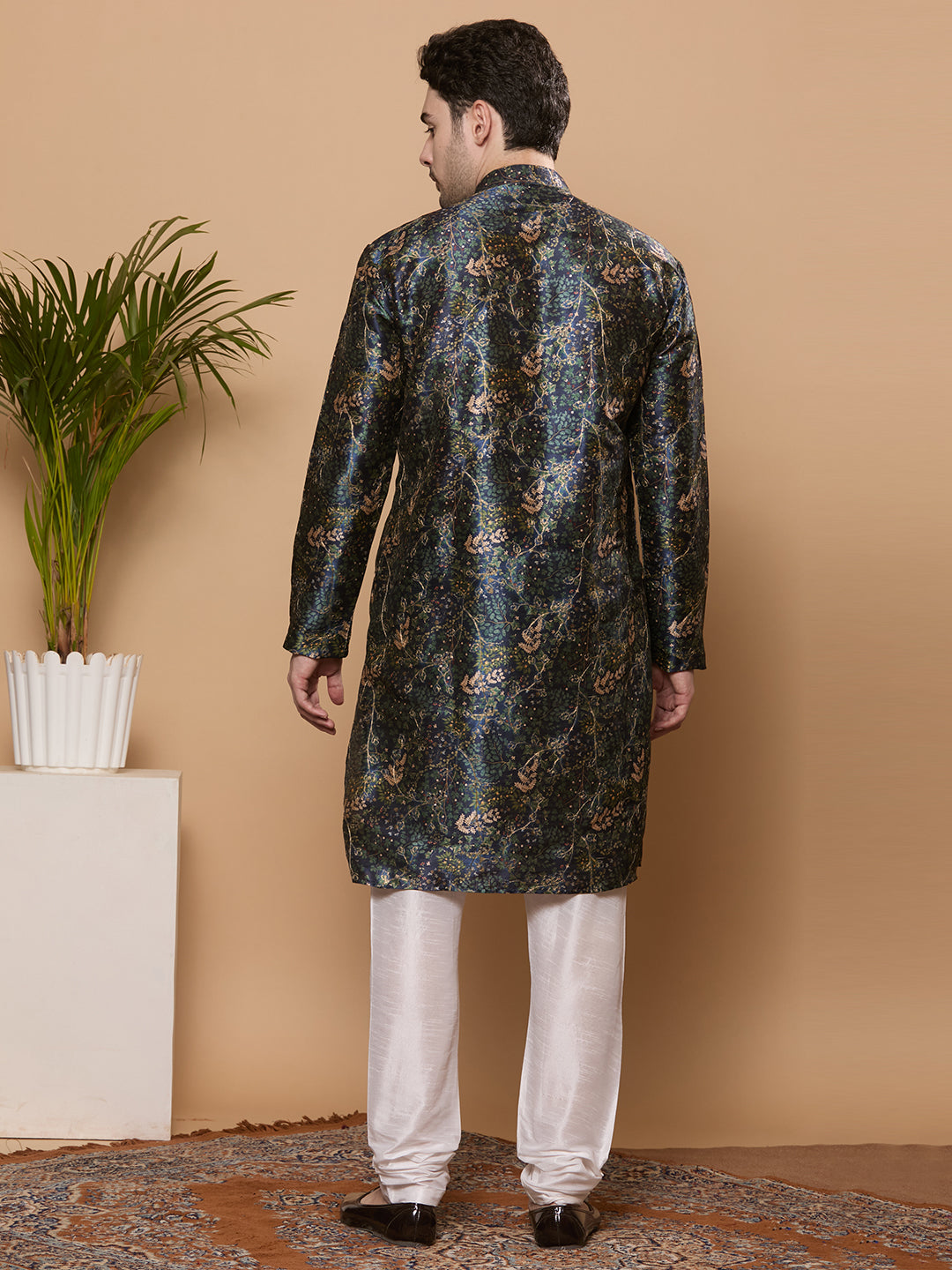 KOMPANION Men's Navy Blue Digital print Kurta