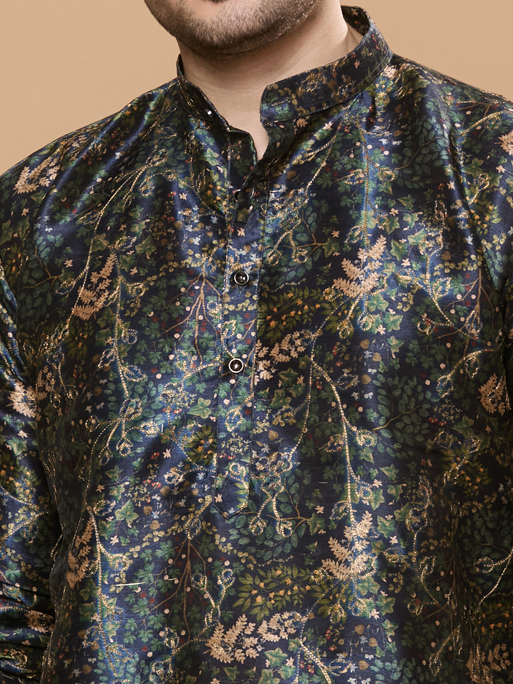 KOMPANION Men's Navy Blue Digital print Kurta