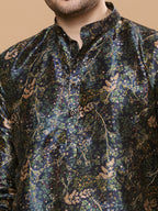 KOMPANION Men's Navy Blue Digital print Kurta