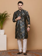 KOMPANION Men's Navy Blue Digital print Kurta