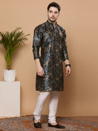 KOMPANION Men's Navy Blue Digital print Kurta
