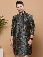 KOMPANION Men's Navy Blue Digital print Kurta