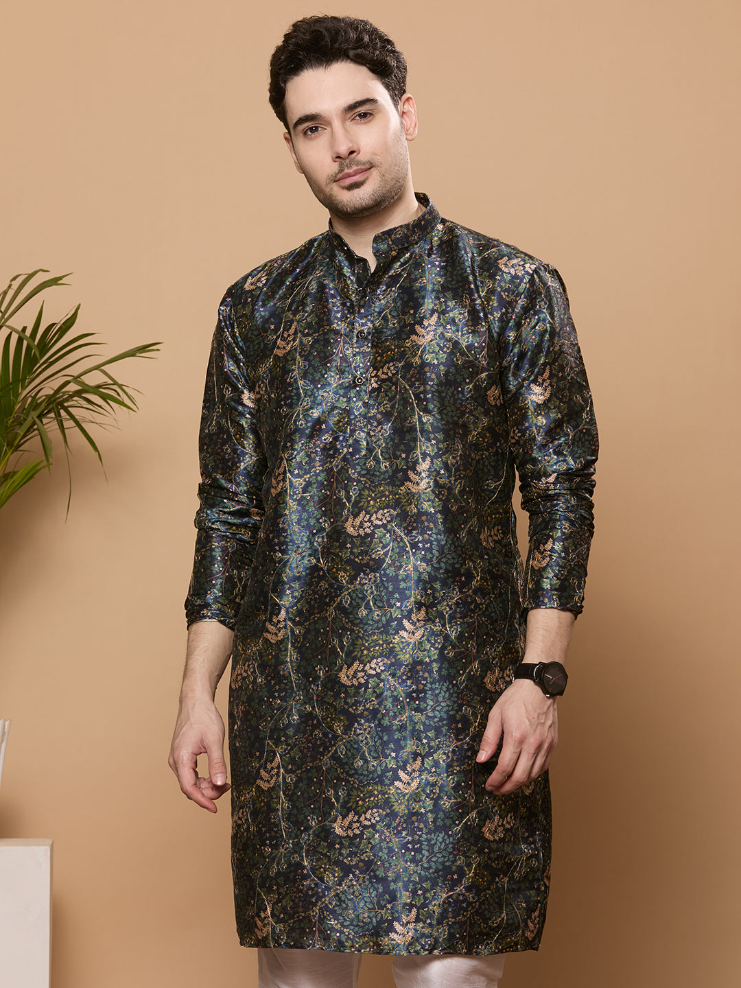 KOMPANION Men's Navy Blue Digital print Kurta