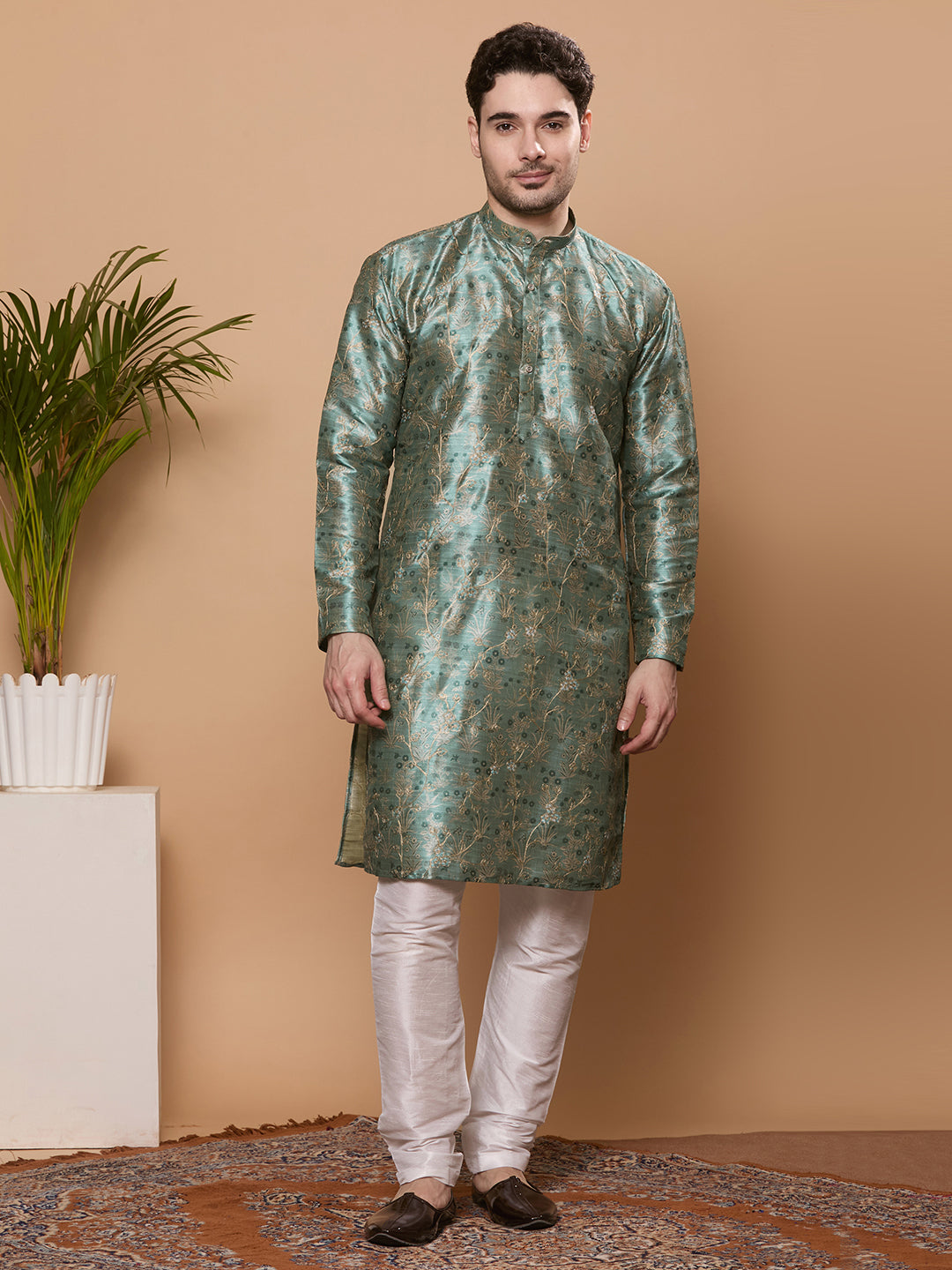 KOMPANION Men's Hunter Green Digital print Kurta