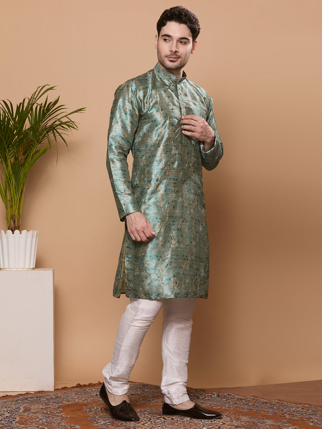 KOMPANION Men's Hunter Green Digital print Kurta