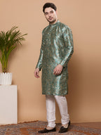 KOMPANION Men's Hunter Green Digital print Kurta