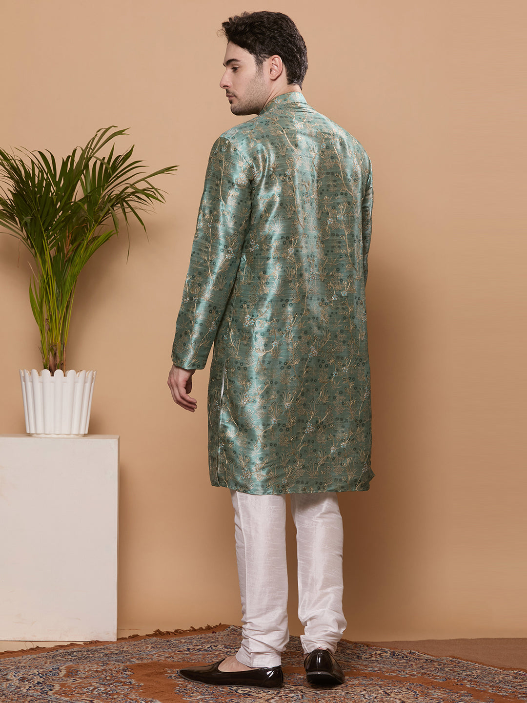 KOMPANION Men's Hunter Green Digital print Kurta