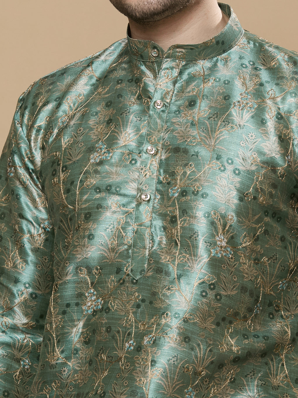 KOMPANION Men's Hunter Green Digital print Kurta