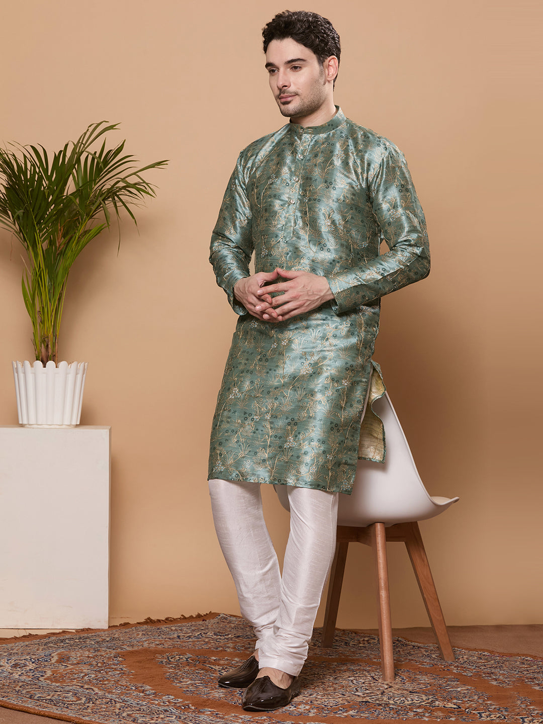 KOMPANION Men's Hunter Green Digital print Kurta