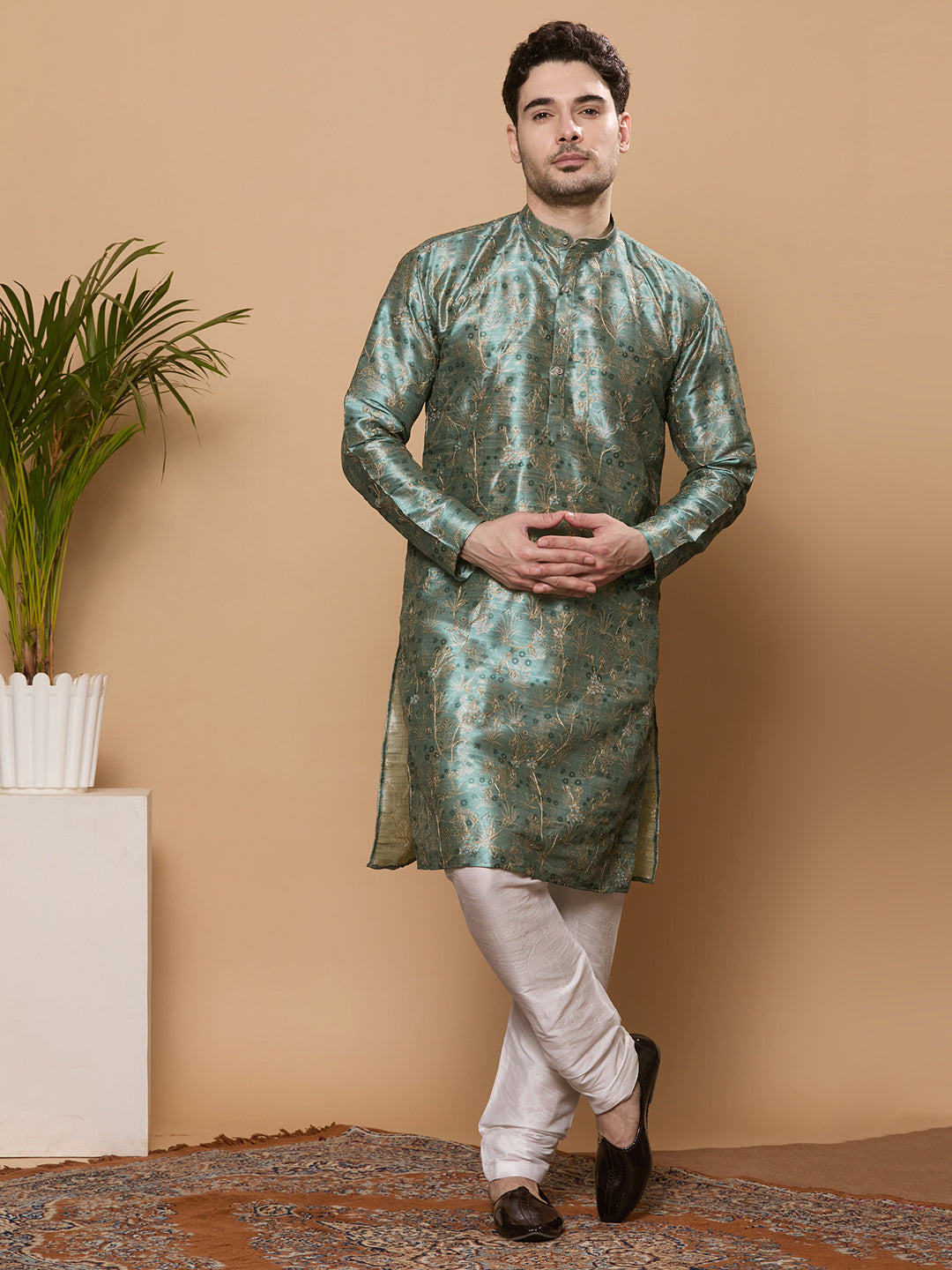 KOMPANION Men's Hunter Green Digital print Kurta