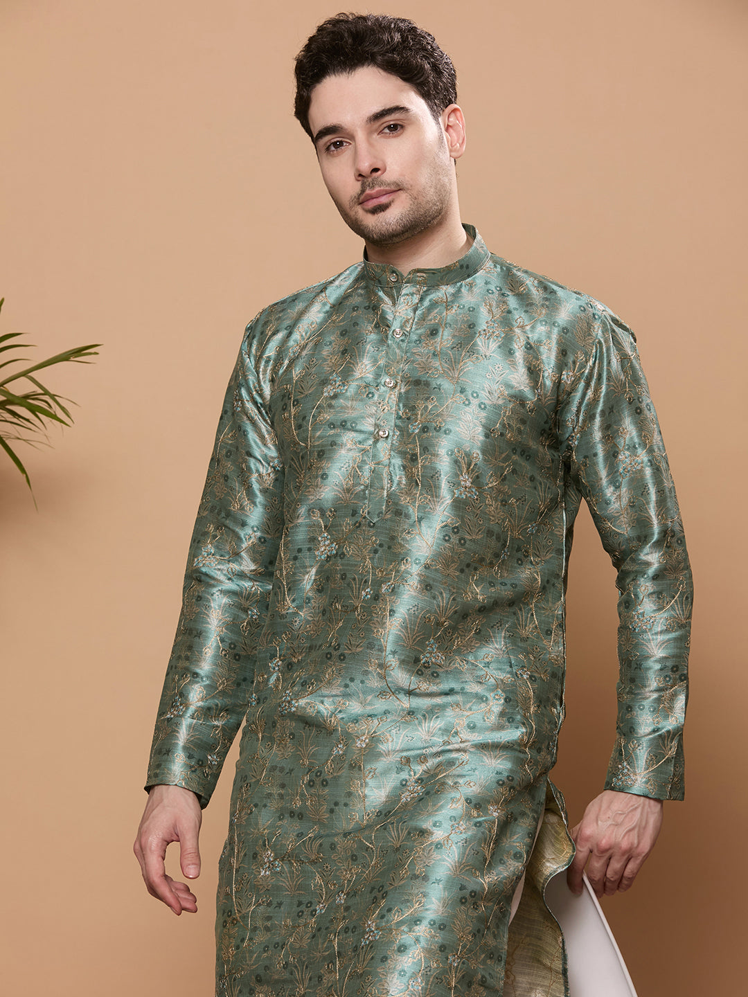 KOMPANION Men's Hunter Green Digital print Kurta