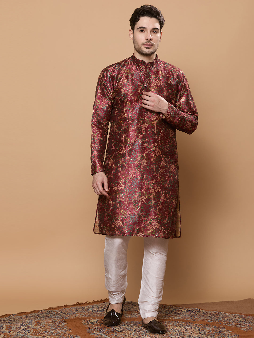 KOMPANION Men's Maroon Digital print Kurta