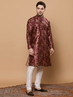 KOMPANION Men's Maroon Digital print Kurta