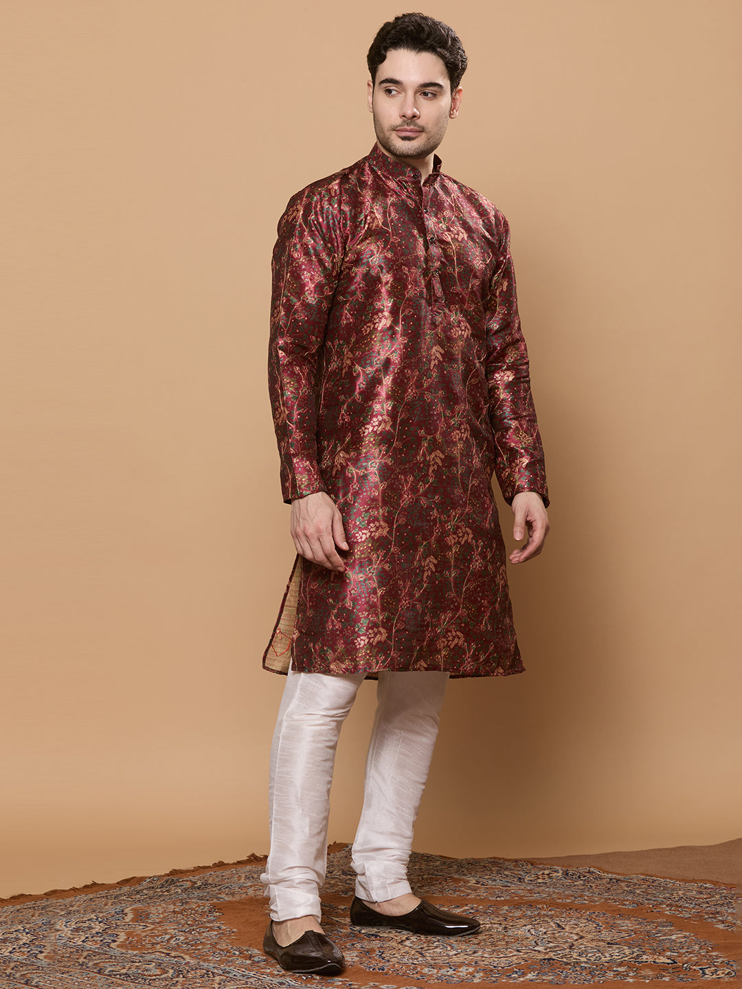 KOMPANION Men's Maroon Digital print Kurta