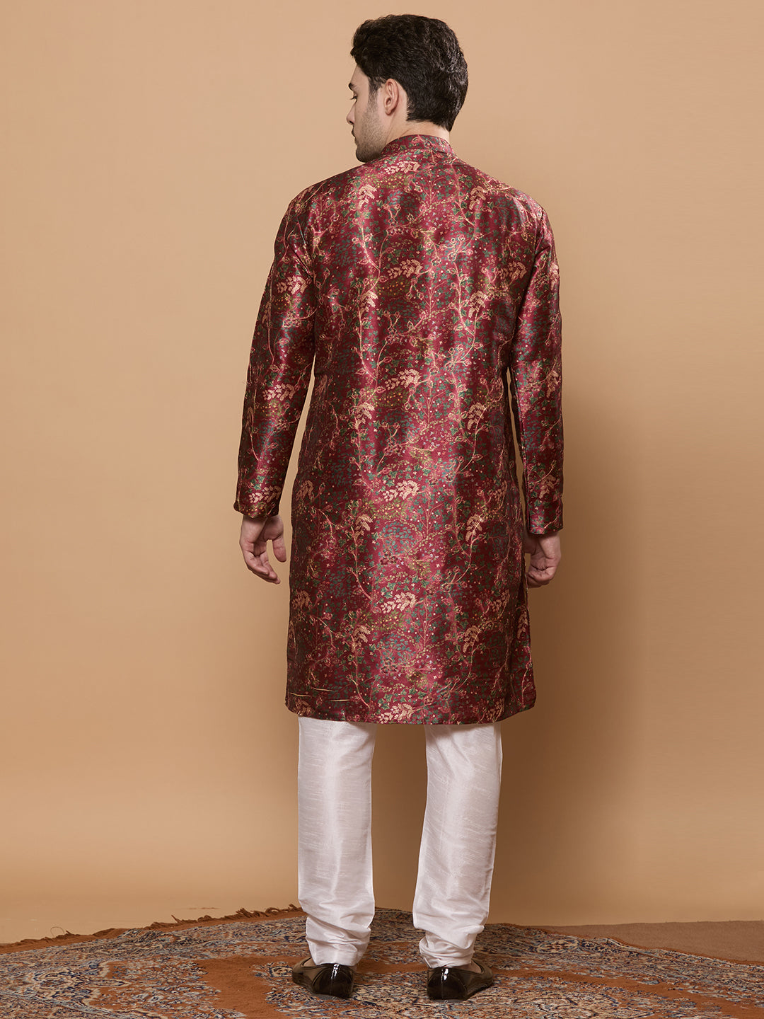 KOMPANION Men's Maroon Digital print Kurta