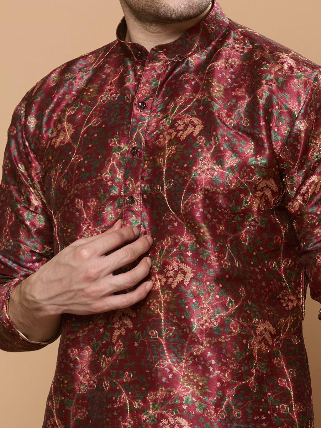 KOMPANION Men's Maroon Digital print Kurta