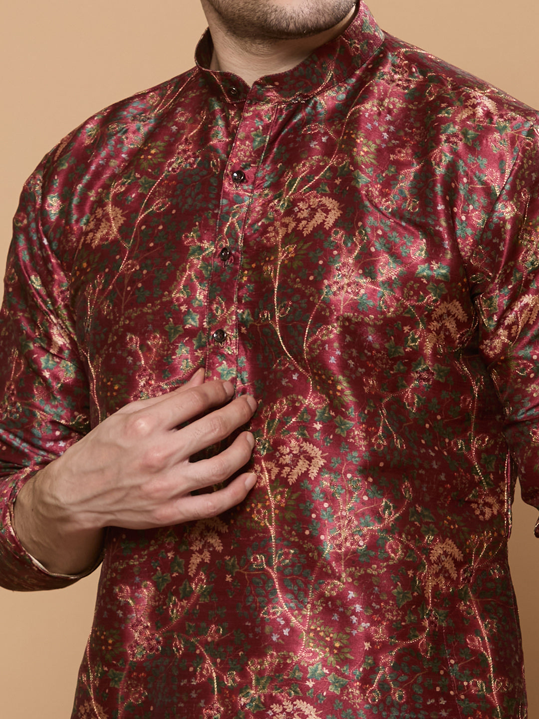 KOMPANION Men's Maroon Digital print Kurta