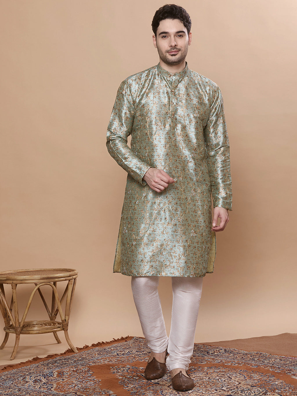 KOMPANION Men's Sea Green Digital print Kurta