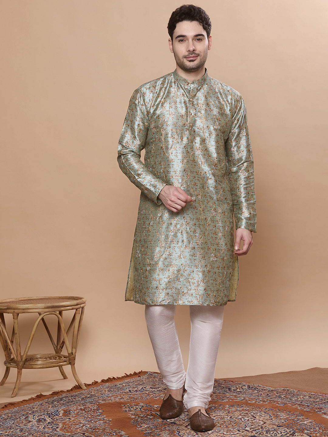 KOMPANION Men's Sea Green Digital print Kurta