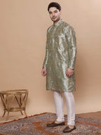 KOMPANION Men's Sea Green Digital print Kurta