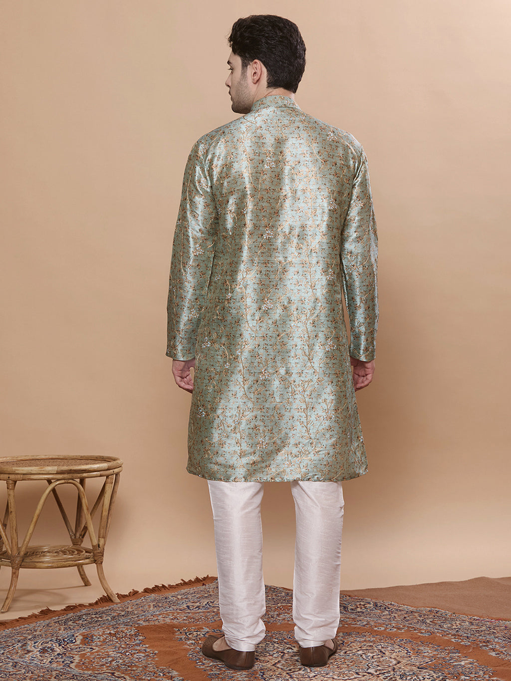 KOMPANION Men's Sea Green Digital print Kurta