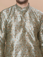KOMPANION Men's Sea Green Digital print Kurta