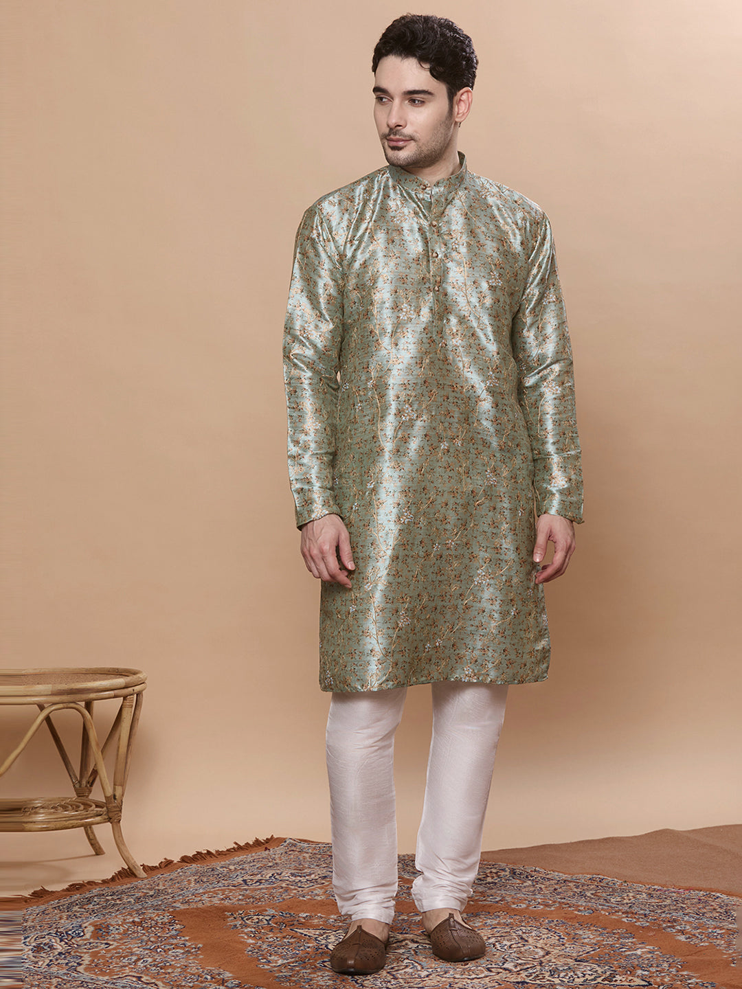 KOMPANION Men's Sea Green Digital print Kurta