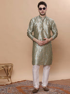 KOMPANION Men's Sea Green Digital print Kurta