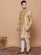 KOMPANION Men's Cream Digital print Kurta